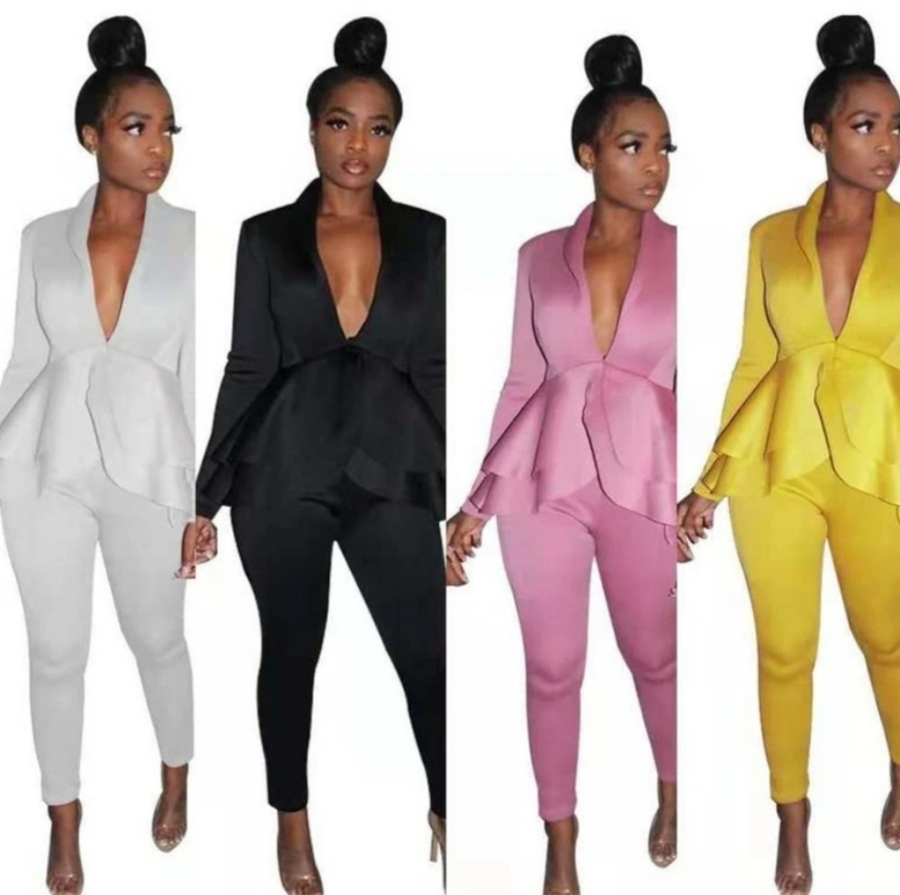 Sexy V-Neck Peplum Pantsuit